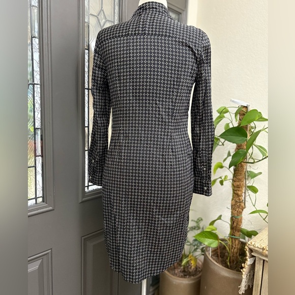 UNTUCKit Mikael Long Sleeve Shirt Dress in a Black White Geometric Dot Pattern - Picture 7 of 11